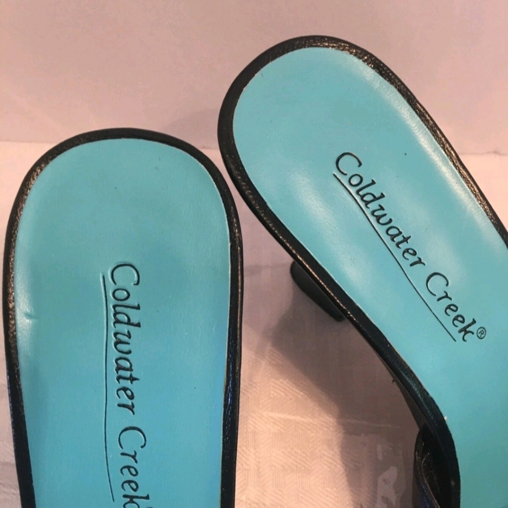 Coldwater Creek Aqua & Black Heel With Rose S 7 - Picture 2 of 6